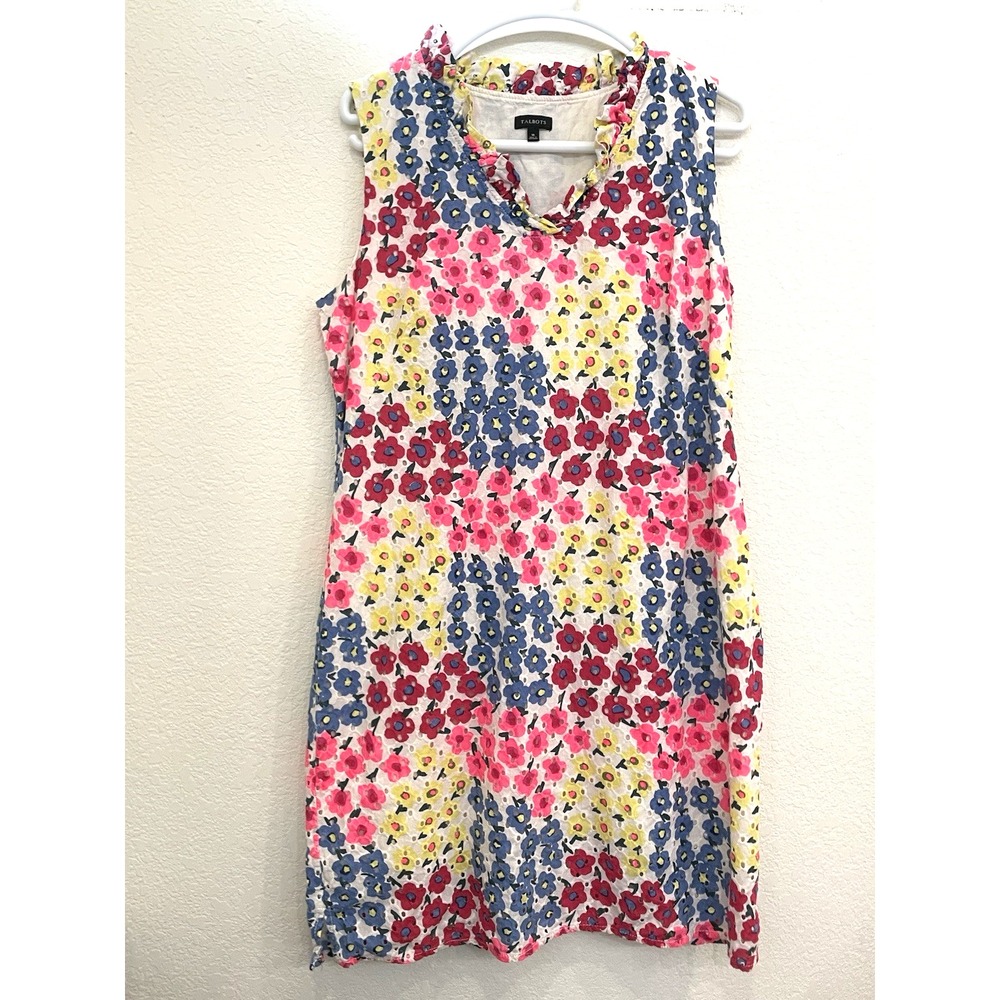 Talbots Floral Dress 16 Eyelet Lace Spring Easter Flowers Colorful Preppy Bright